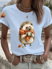 Frauen Igel Print Kurzarm T-Shirt