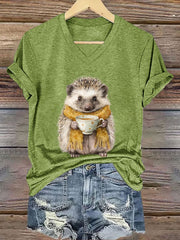 Frauen Igel Print Kurzarm T-Shirt