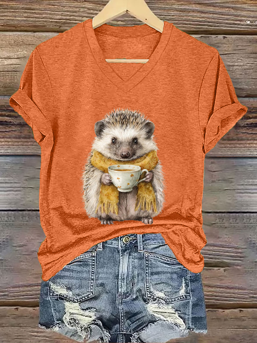 Frauen Igel Print Kurzarm T-Shirt