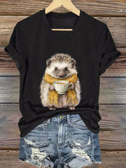 Frauen Igel Print Kurzarm T-Shirt