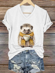 Frauen Igel Print Kurzarm T-Shirt
