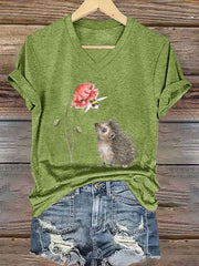 Frauen Igel Print Kurzarm T-Shirt