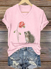 Frauen Igel Print Kurzarm T-Shirt