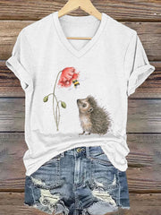 Frauen Igel Print Kurzarm T-Shirt