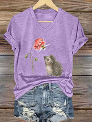 Frauen Igel Print Kurzarm T-Shirt