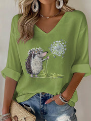 Damen-Waffel-T-Shirt mit Igel druck