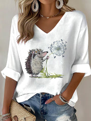 Damen-Waffel-T-Shirt mit Igel druck