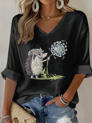Damen-Waffel-T-Shirt mit Igel druck