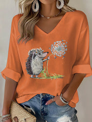 Damen-Waffel-T-Shirt mit Igel druck