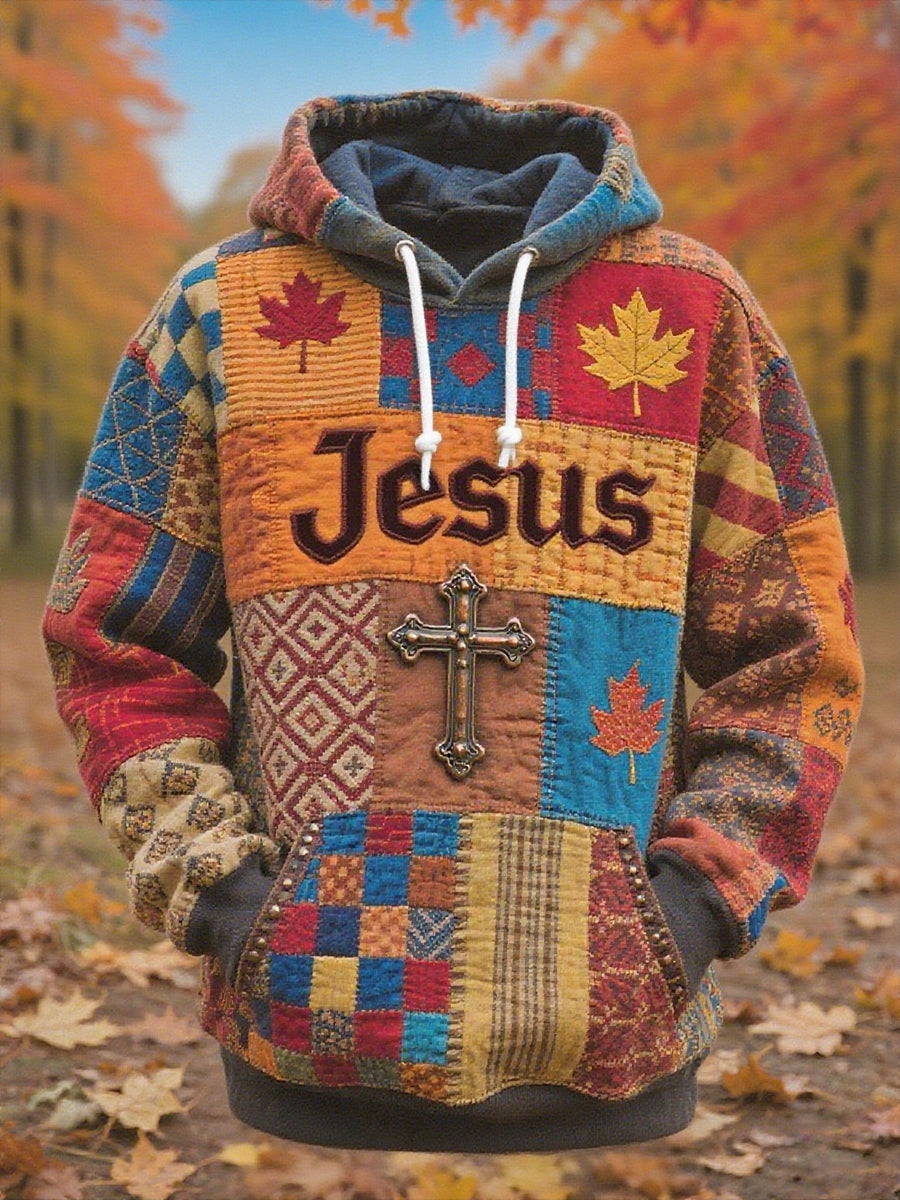 Herren Retro Casual Faith Cross Art Print Übergroße Schulter taschen Hoodie