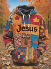 Herren Retro Casual Faith Cross Art Print Übergroße Schulter taschen Hoodie