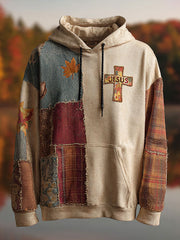 Herren Retro Casual Faith Cross Art Print Übergroße Schulter taschen Hoodie