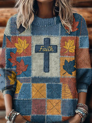 Damen Retro Casual Faith Cross Art Print Sweatshirt