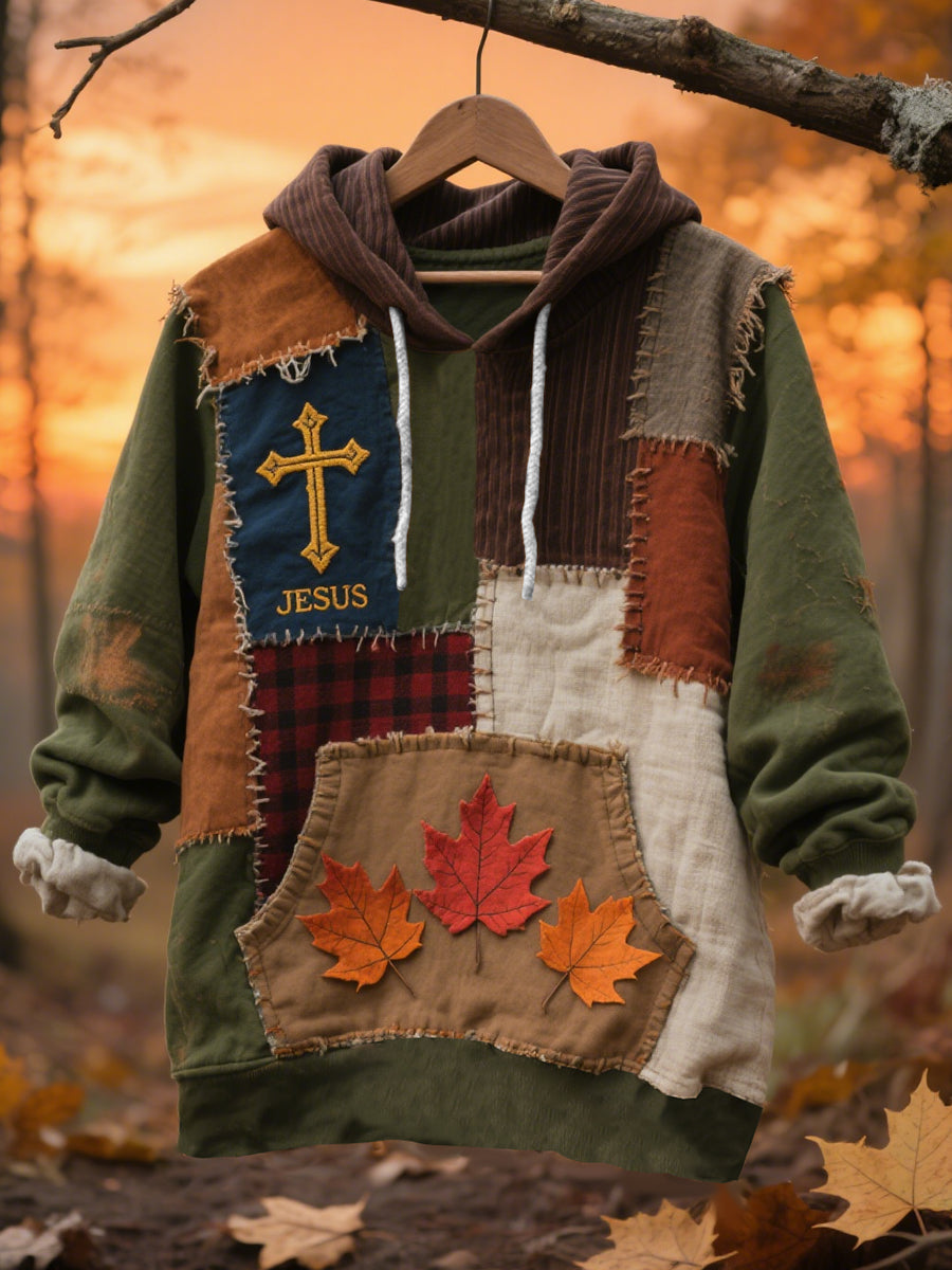 Herren Retro Casual Faith Cross Art Print Übergroße Schulter taschen Hoodie