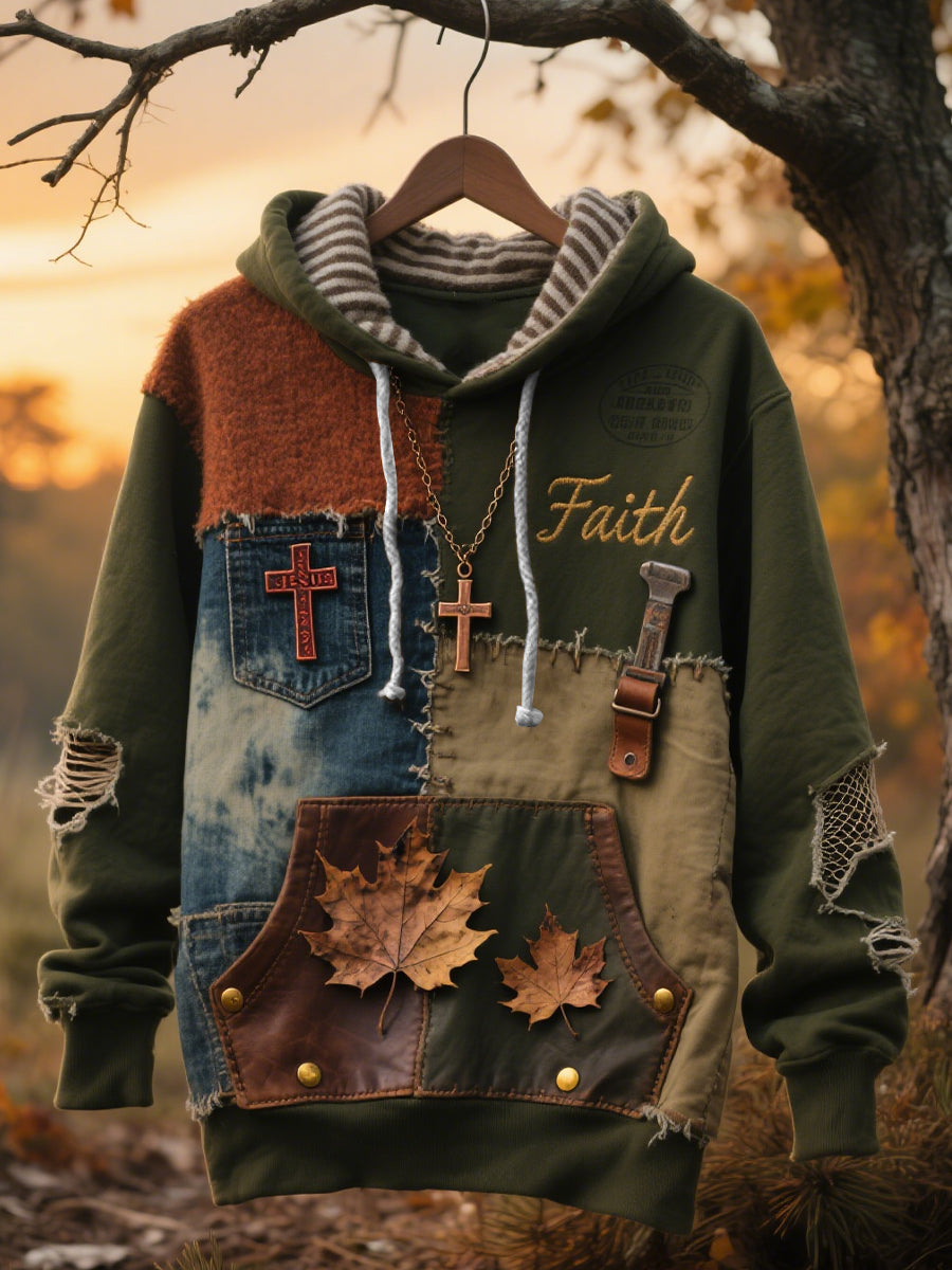 Herren Retro Casual Faith Cross Art Print Übergroße Schulter taschen Hoodie