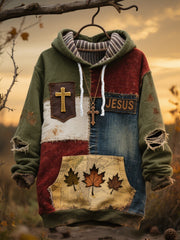Herren Retro Casual Faith Cross Art Print Übergroße Schulter taschen Hoodie