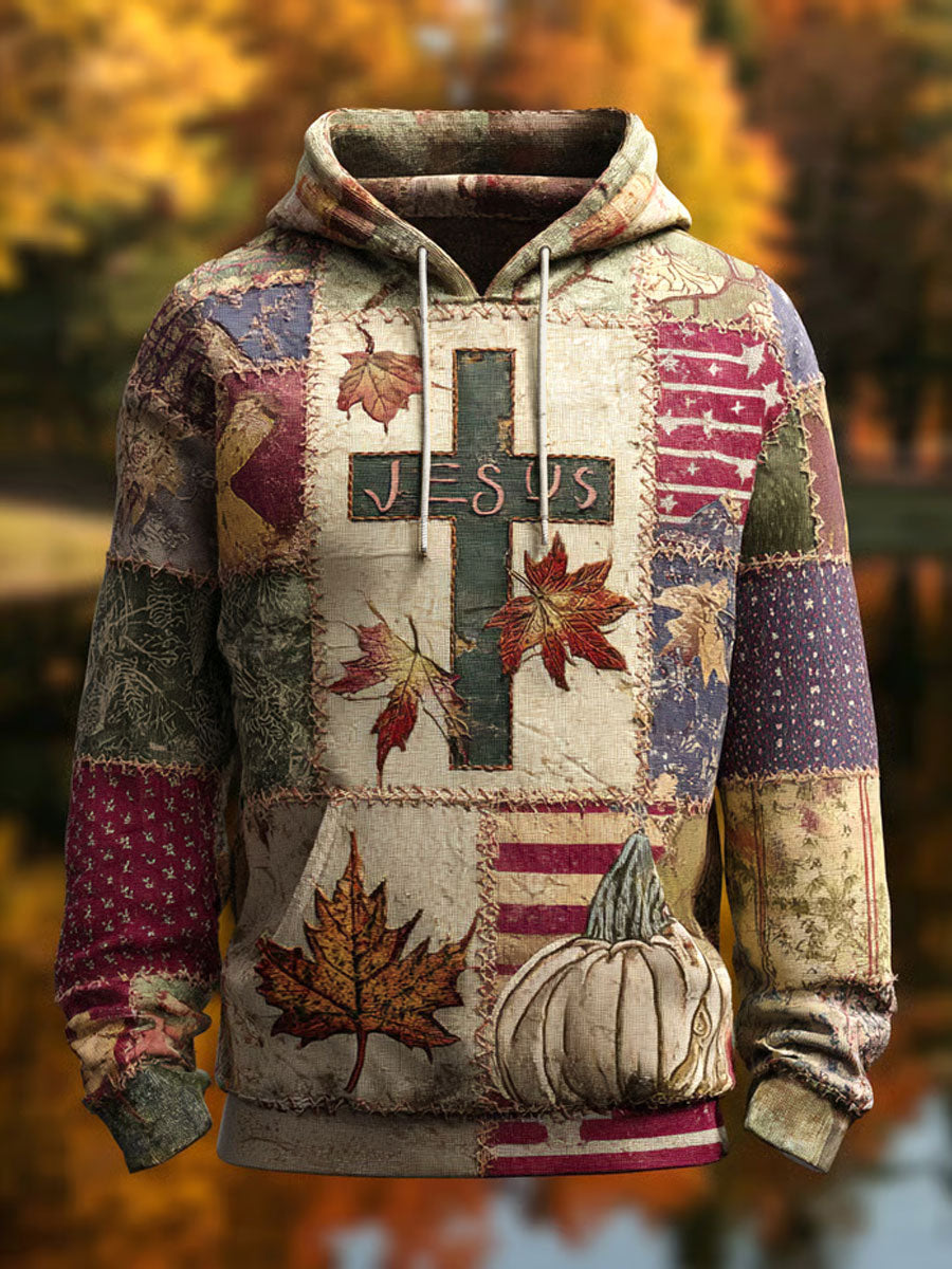 Herren Retro Casual Faith Cross Art Print Übergroße Schulter taschen Hoodie