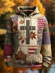 Herren Retro Casual Faith Cross Art Print Übergroße Schulter taschen Hoodie