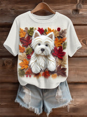 Herbst gefallener Patchwork-Hund für Frauen Gemütlicher Strick pullover