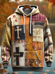 Herren Retro Casual Faith Cross Art Print Übergroße Schulter taschen Hoodie