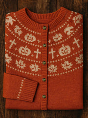 Damen Herbst Kreuz druck Casual Cardigan