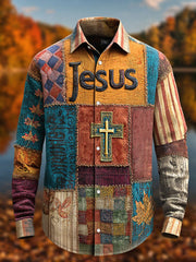 Herren Retro Casual Faith Cross Art Print Langarm Shirt