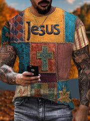 Herren Retro Casual Faith Cross Art Print Kurzarm T-Shirt