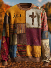 Herren Retro Casual Faith Cross Art Print Crew Neck Sweatshirt