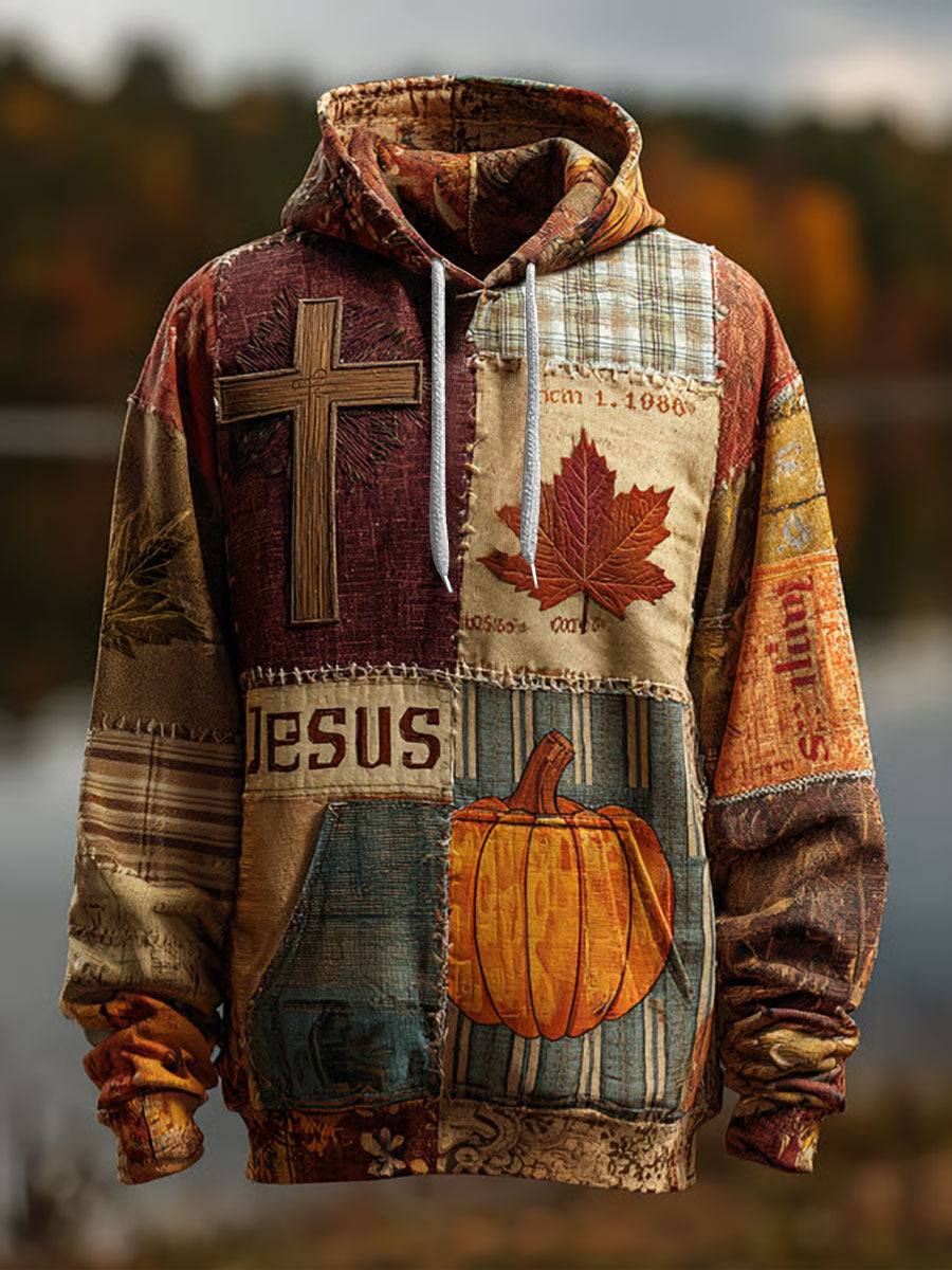 Herren Retro Casual Faith Cross Art Print Übergroße Schulter taschen Hoodie