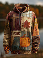 Herren Retro Casual Faith Cross Art Print Übergroße Schulter taschen Hoodie