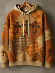 Herren Retro Casual Faith Cross Art Print Drop-Shoulder Hoodie (keine Taschen)