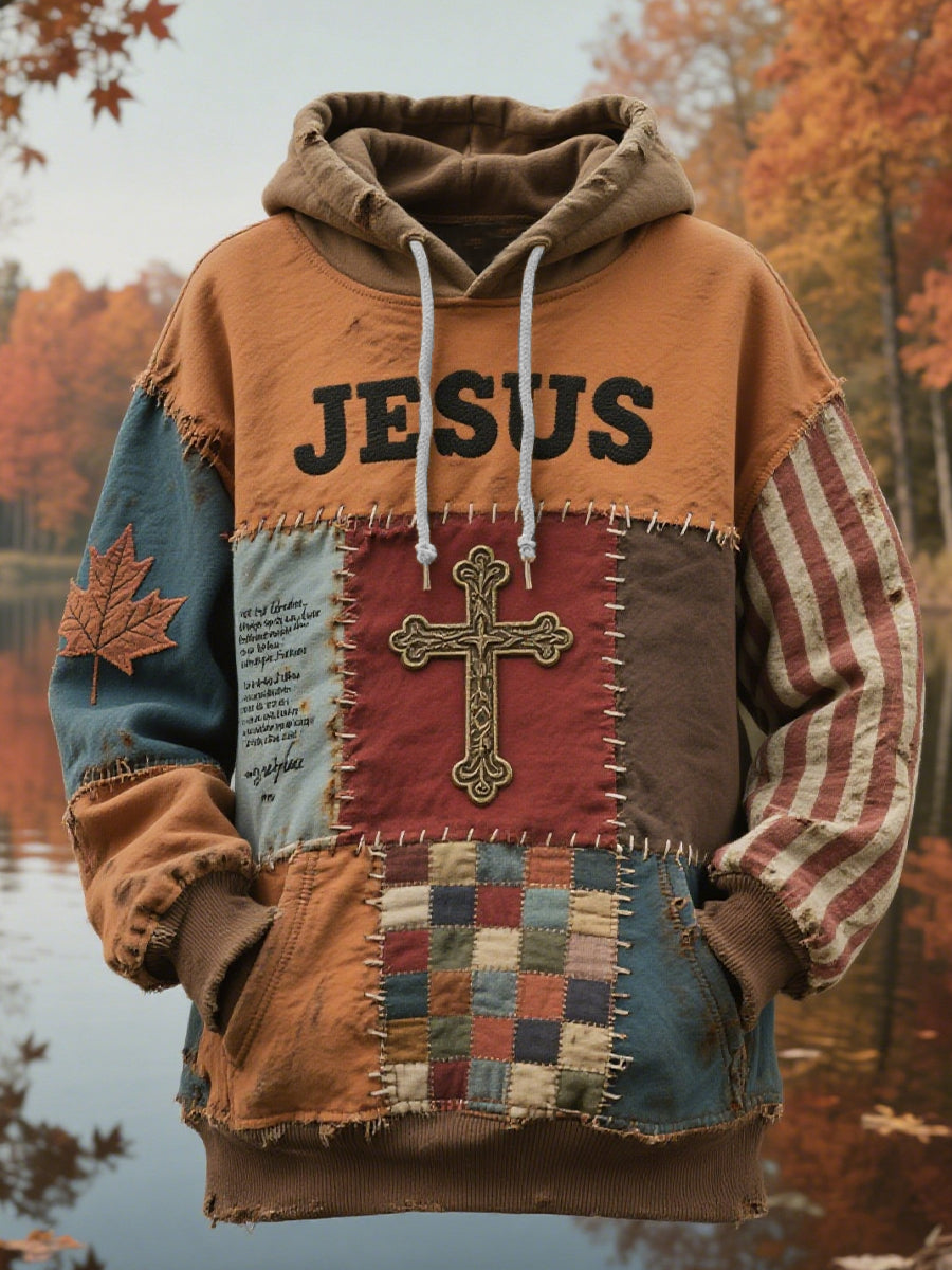 Herren Retro Casual Faith Cross Art Print Übergroße Schulter taschen Hoodie