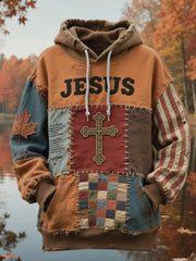 Herren Retro Casual Faith Cross Art Print Übergroße Schulter taschen Hoodie
