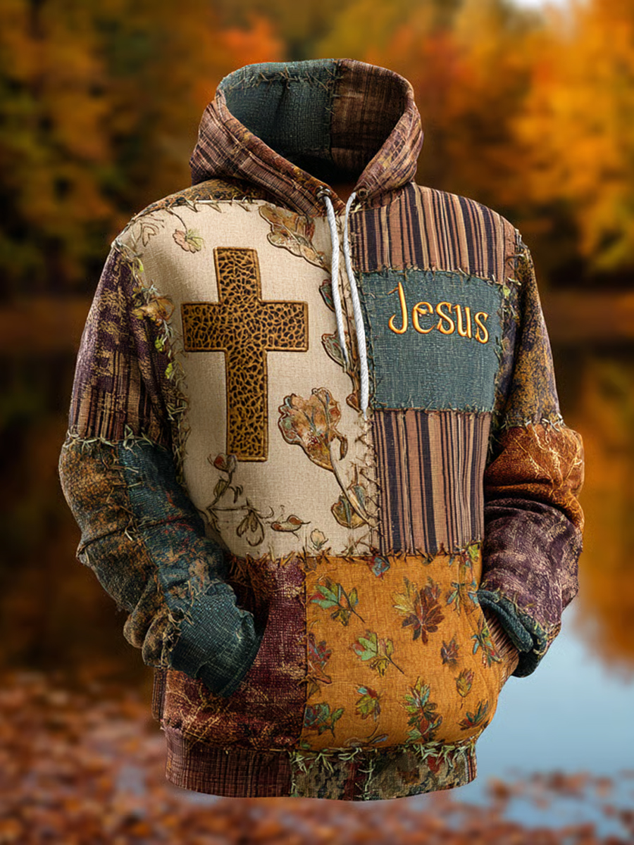 Herren Retro Casual Faith Cross Art Print Übergroße Schulter taschen Hoodie