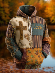 Herren Retro Casual Faith Cross Art Print Übergroße Schulter taschen Hoodie