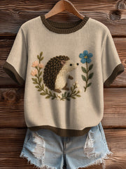 Damen Igel Print Kurzarm Strick oberteil