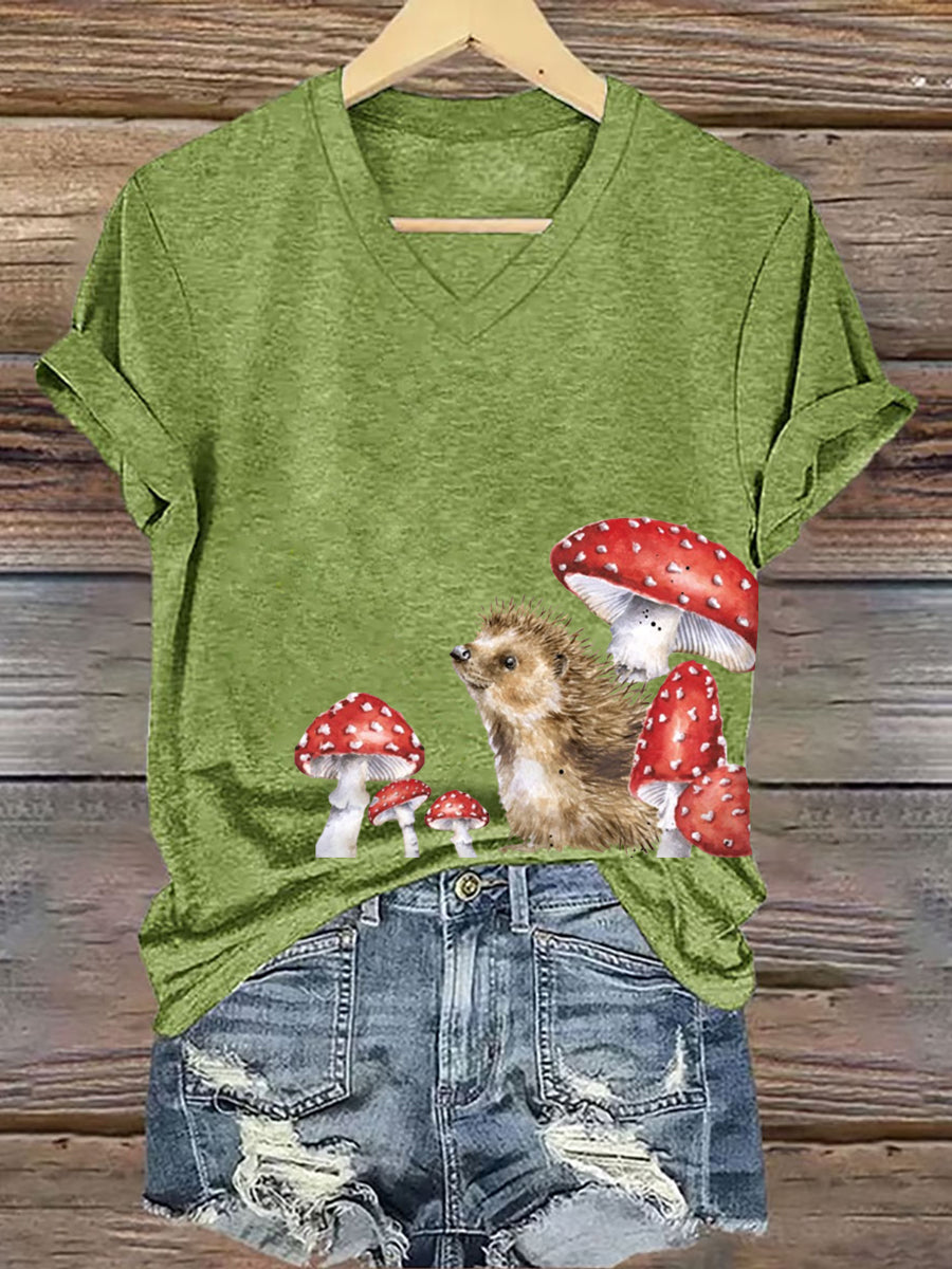 Frauen Igel Print Kurzarm T-Shirt