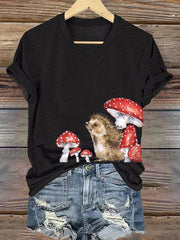 Frauen Igel Print Kurzarm T-Shirt