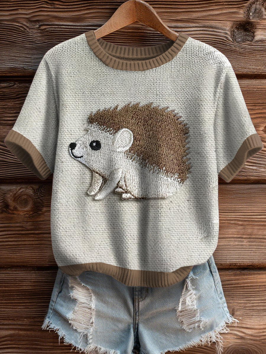 Damen Igel Print Kurzarm geknüpft Top