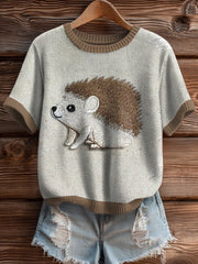 Damen Igel Print Kurzarm geknüpft Top