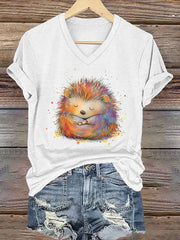 Frauen Igel Print Kurzarm T-Shirt