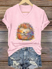 Frauen Igel Print Kurzarm T-Shirt