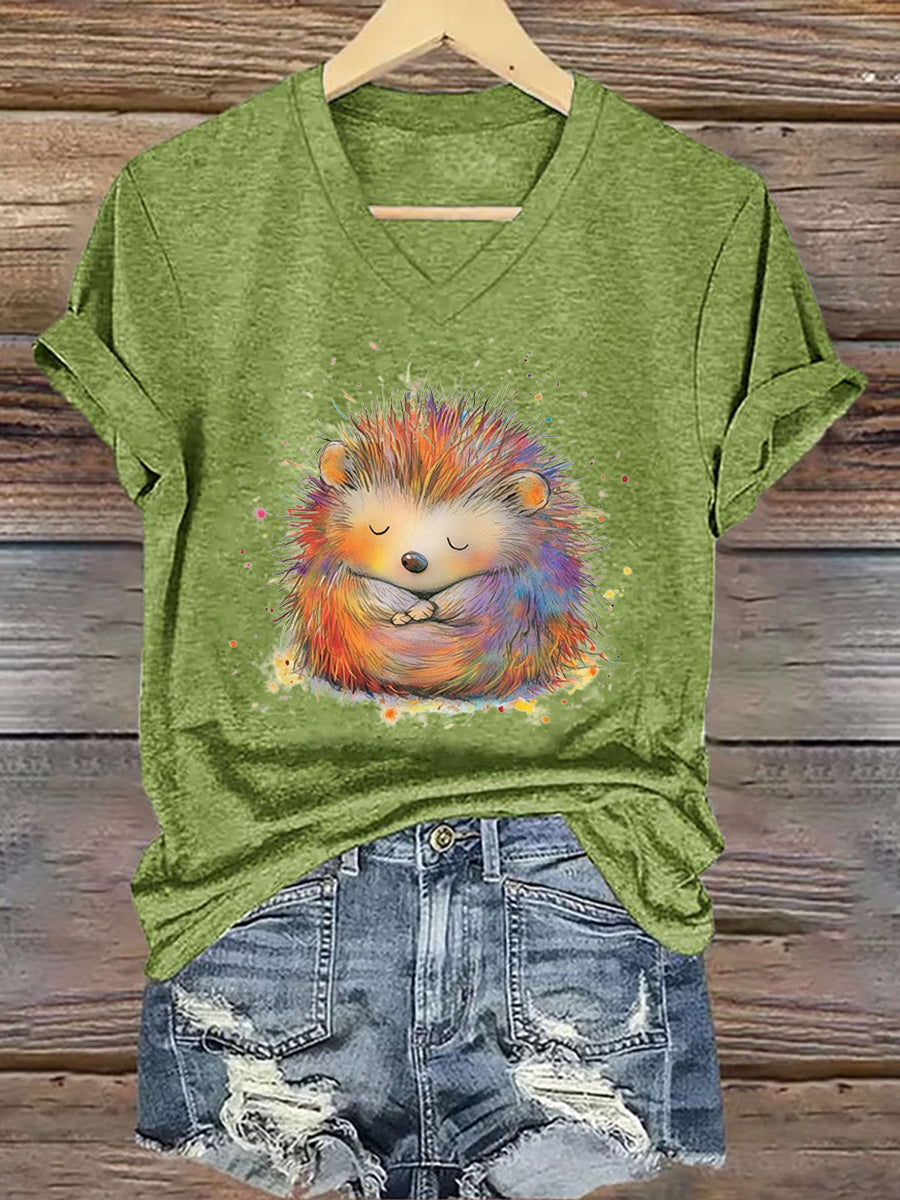 Frauen Igel Print Kurzarm T-Shirt