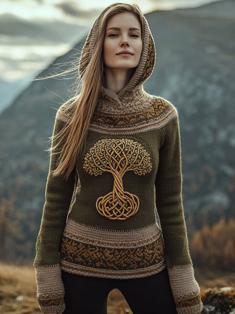 Frauenbaum des Lebens Bestickter gemütlicher Strick-Hoodie
