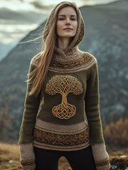 Frauenbaum des Lebens Bestickter gemütlicher Strick-Hoodie