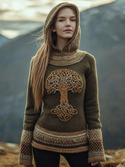 Frauenbaum des Lebens Bestickter gemütlicher Strick-Hoodie