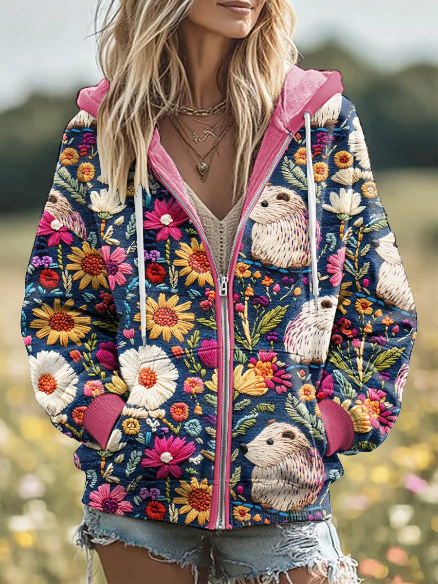 Damen Igel Print Lässige bequeme Langarm-Oberbekleidung