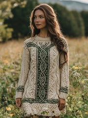 Damen Irisches keltisches, kontrastieren des Rundhals-Pullover kleid