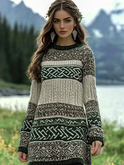 Irisches keltisches geknüpftes Kontrast pullover kleid für Frauen