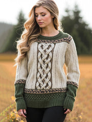 Damen Jacquard Kontrast Gemütliche Aran Pullover